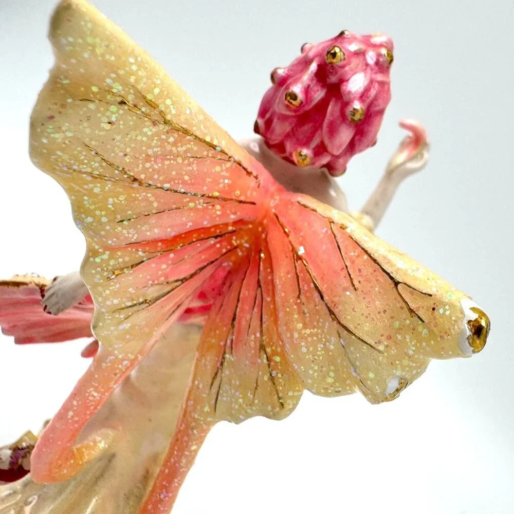 Flamingo Fairy Trinket Box Yellow Wings  Rhinestone Accents Enamel Metal #2
